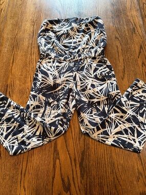 LOFT Linen Blend Strapless Jumpsuit black White Resort Summer 2